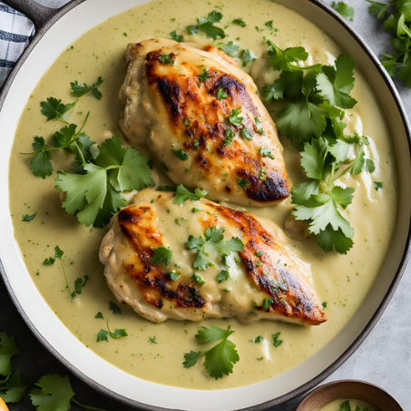 POLLO MEDITERRANEO EN SALSA DE CILANTRO